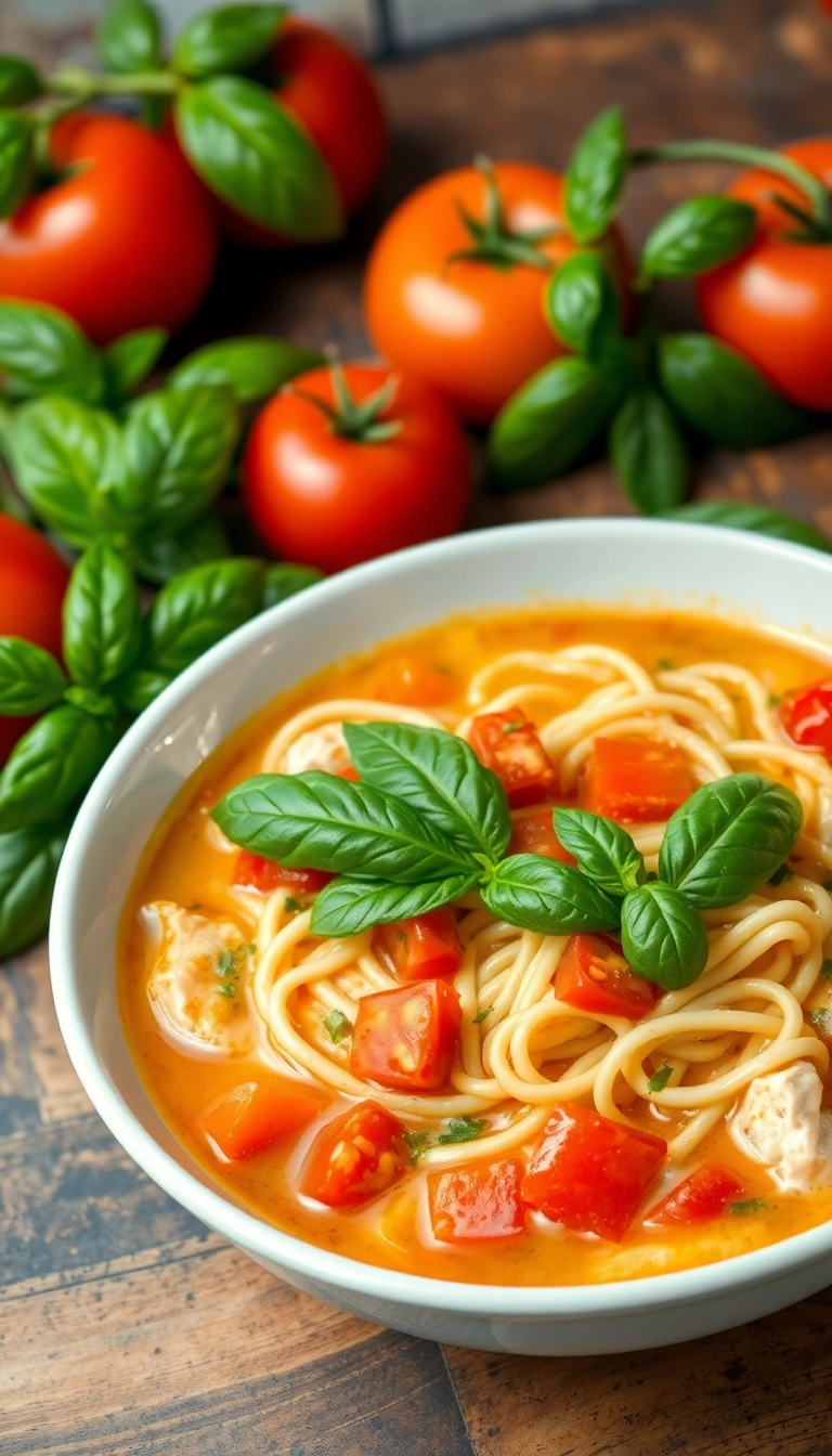 18 Chicken Noodle Soup with Rotisserie Ideas That'll Make Your Taste Buds Dance! - 17. Chicken Noodle Soup with Tomato and Basil