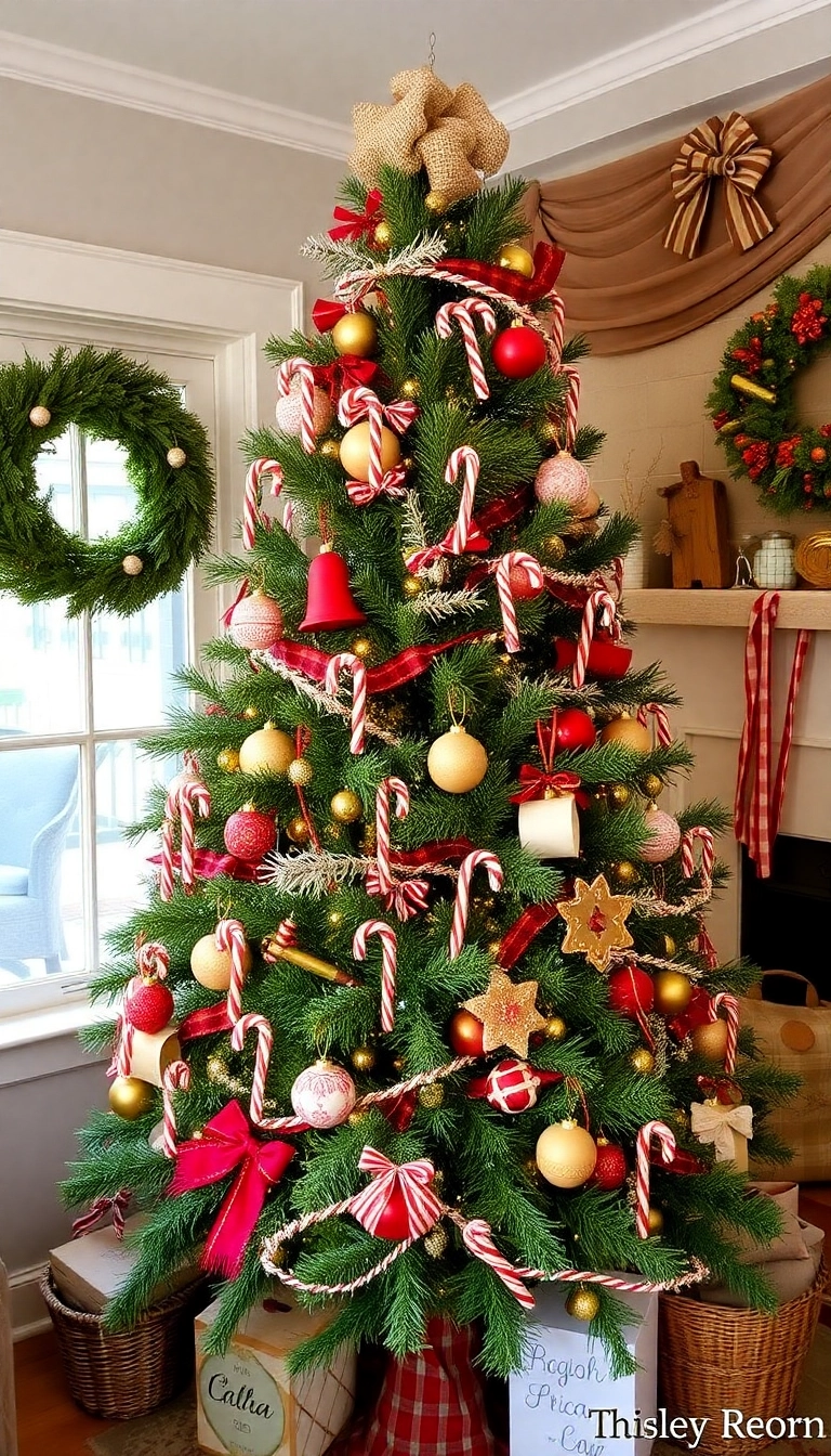 21 Cozy Farmhouse Christmas Tree Ideas That'll Make You Wish It Was Christmas Year-Round! - Colorful Candy Canes