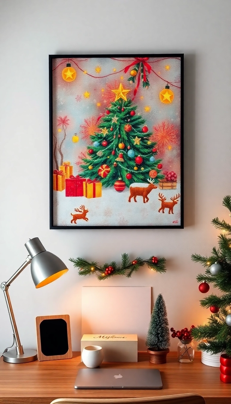 21 Christmas Desk Decorations That'll Transform Your Workspace into a Winter Wonderland! - Christmas-Themed Wall Art