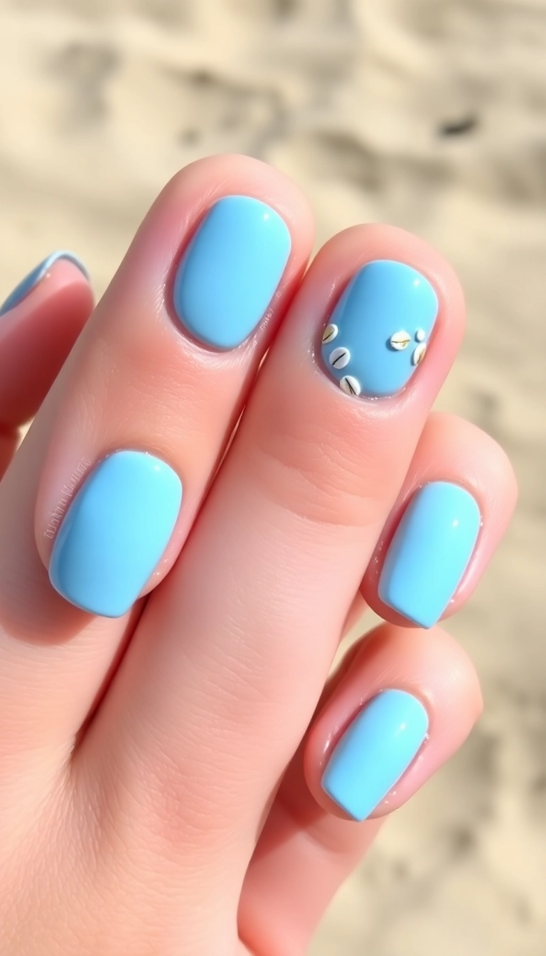 13 Seashell Nail Art Ideas That Will Leave You Shell-Shocked! - 1. Baby Blue Seashells