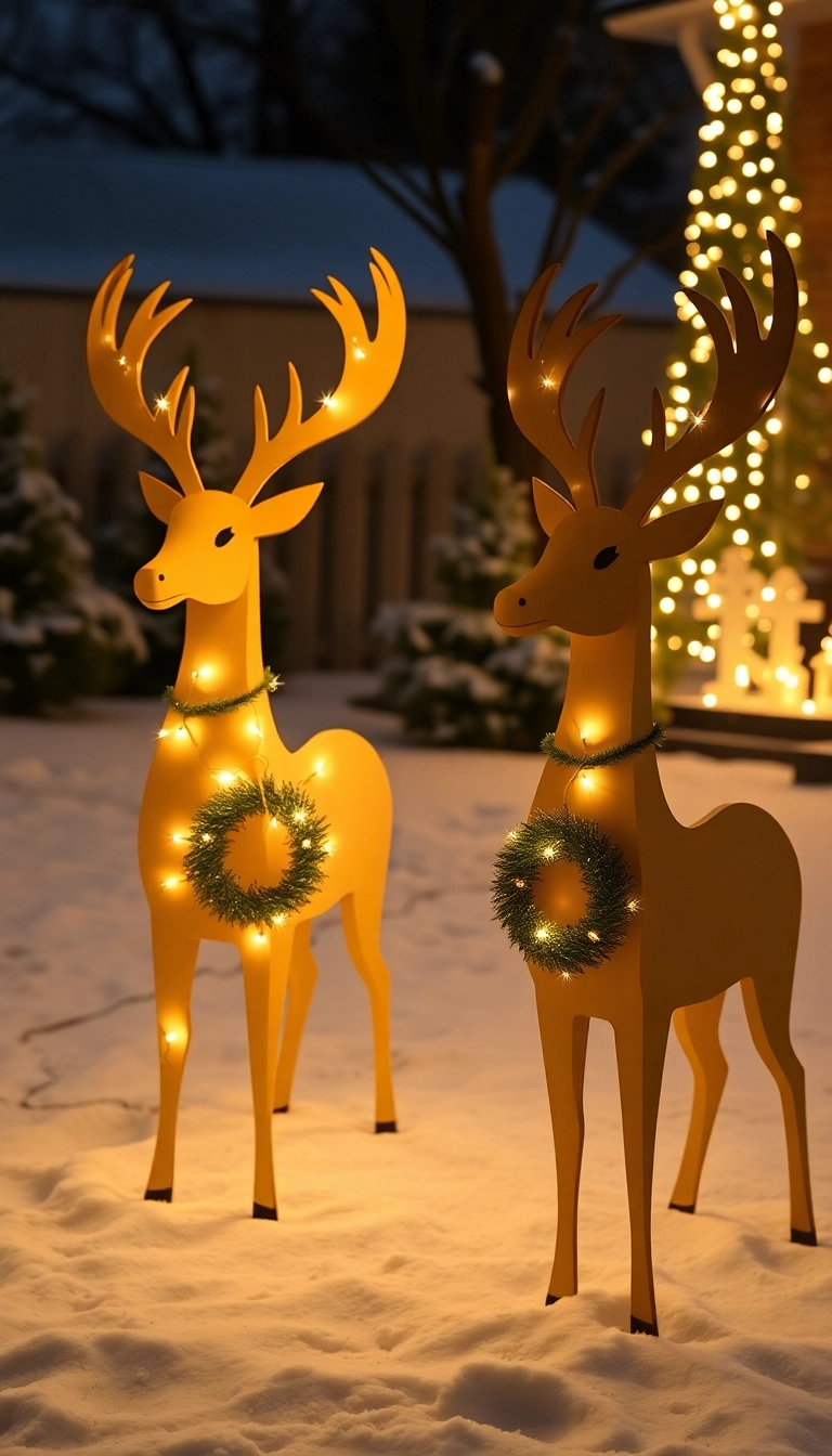 21 DIY Outdoor Christmas Decorations Ideas That Will Make Your Neighbors Jealous! - 11. Snowy Reindeer Silhouettes