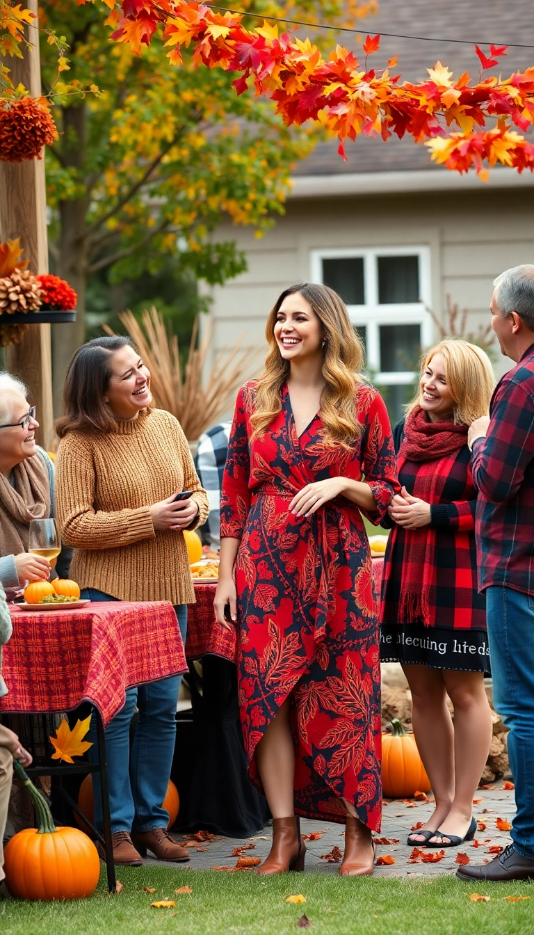 20 Thanksgiving Outfits That'll Make You the Star of the Dinner Table (You Won't Believe #11!) - 19. Bold Colorful Wrap Dress