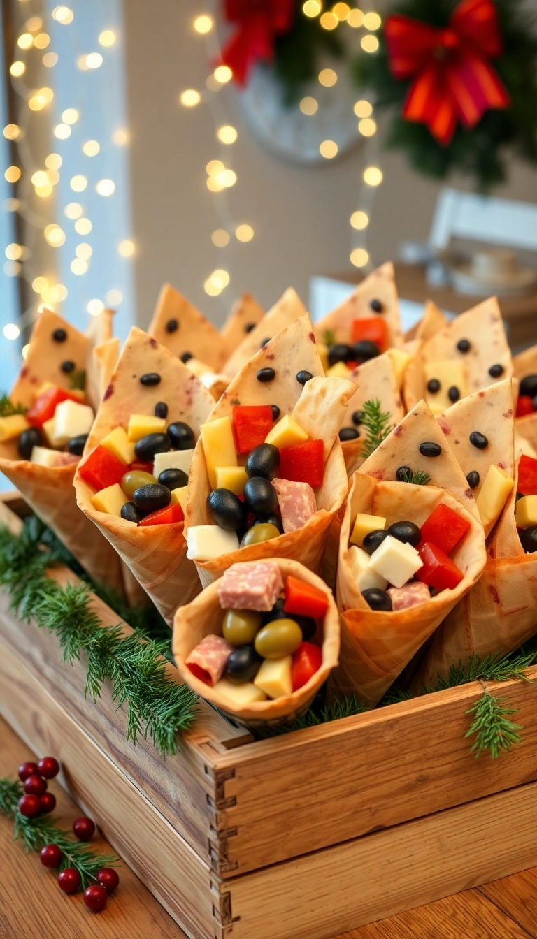 21 Christmas Party Food Ideas That Will Steal the Show (You Won't Believe #10!) - 10. Festive Charcuterie Cones