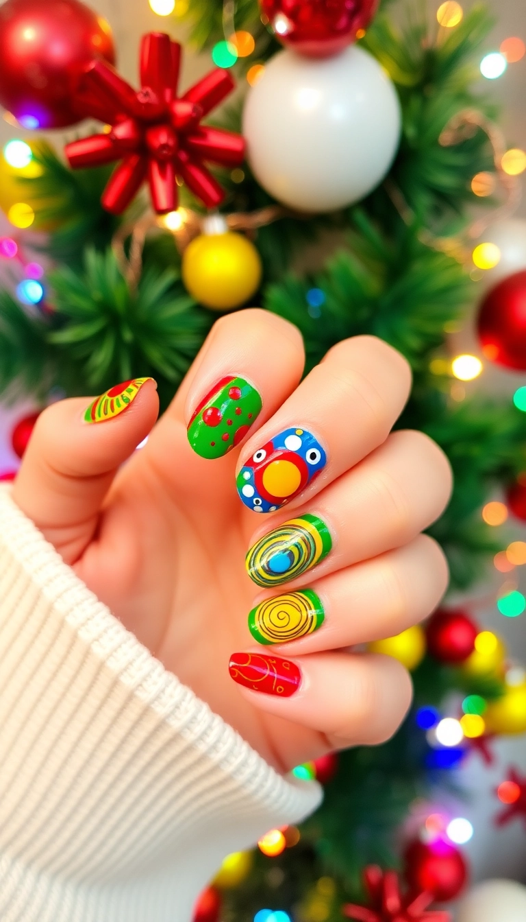 25 Stunning Christmas Nail Designs That Will Make You the Star of the Holiday Party! - 15. Merry and Bright Color Explosion