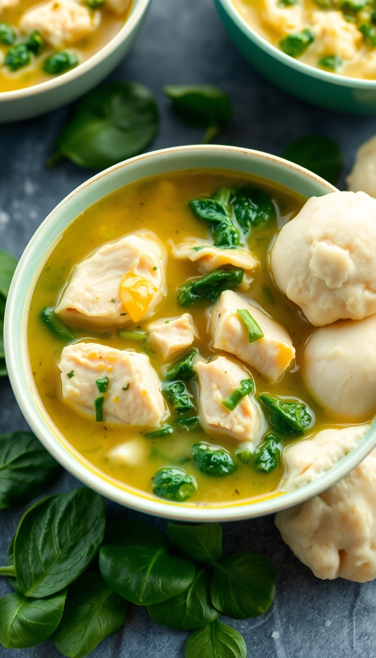 21 Chicken and Dumpling Soup Ideas That Will Warm Your Heart (And Your Belly!) - 16. Chicken and Dumpling Soup with Spinach