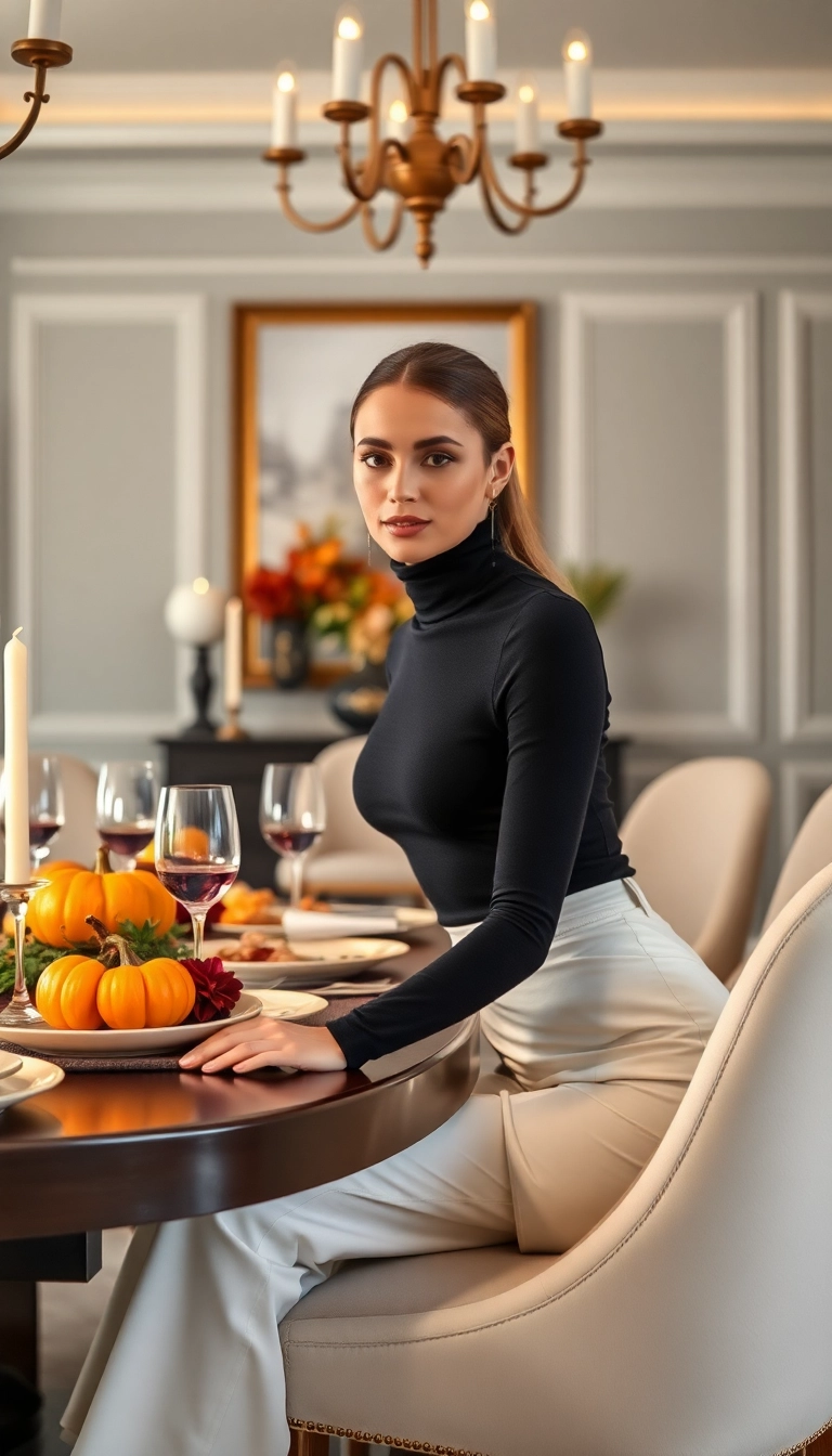 20 Thanksgiving Outfits That'll Make You the Star of the Dinner Table (You Won't Believe #11!) - 8. Classic Black and White Ensemble