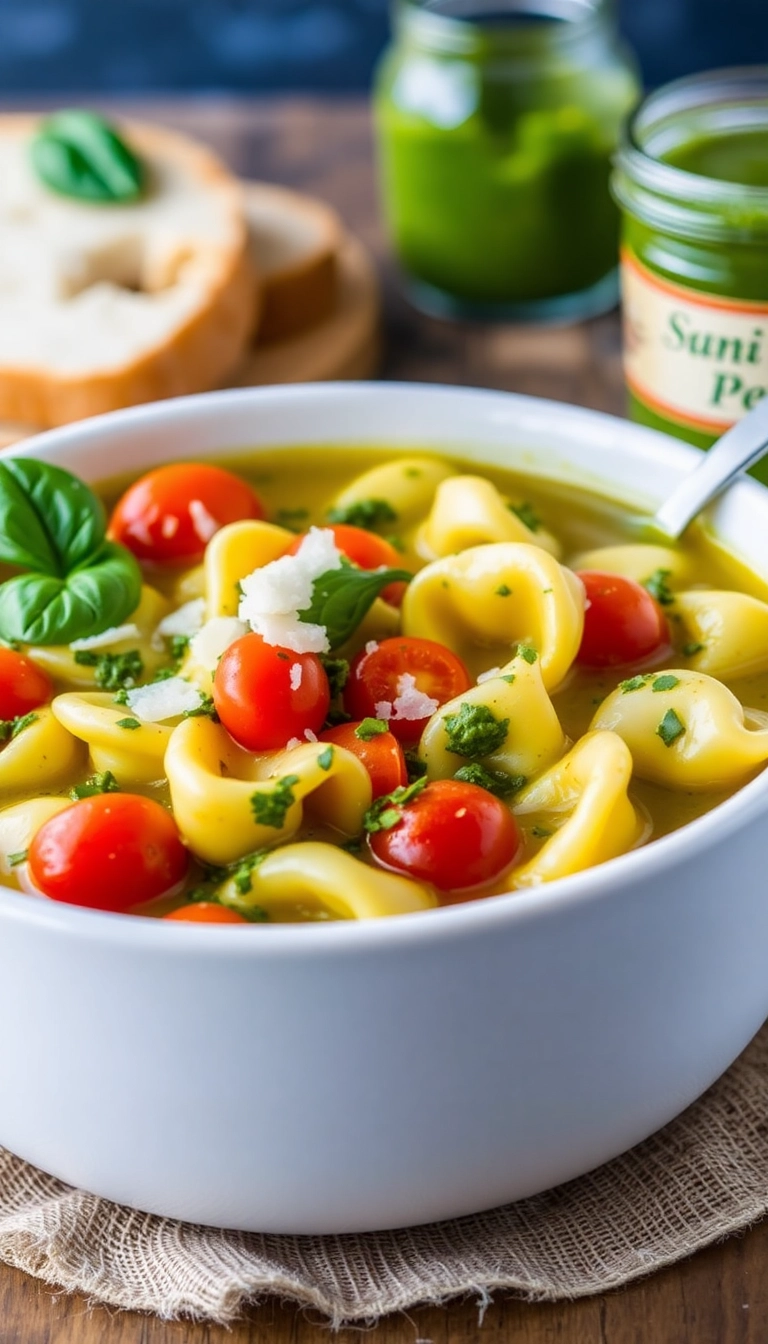 22 Chicken Tortellini Soup Ideas for a Cozy Night In (You Won't Want to Miss #10!) - 5. Italian Chicken Tortellini Soup with Pesto