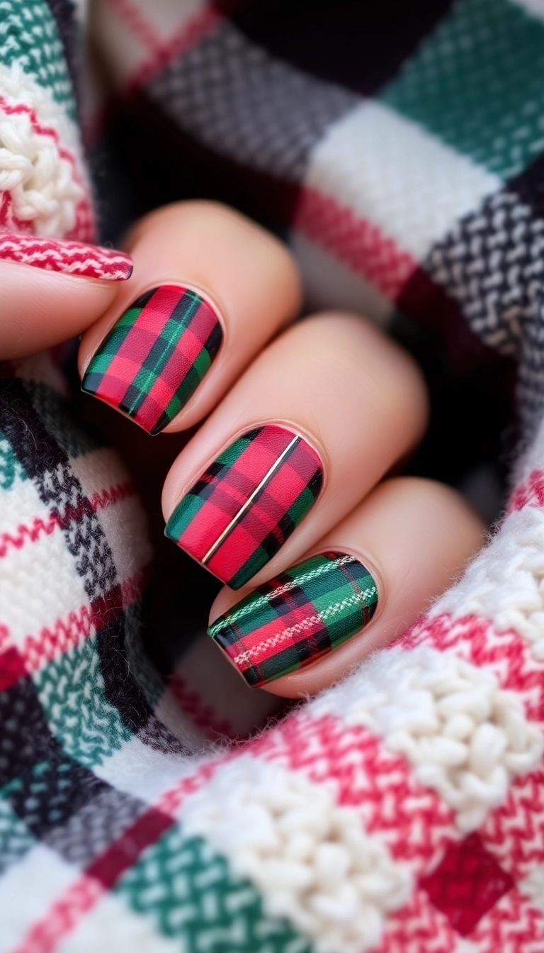 21 Jaw-Dropping Winter Nail Designs That Will Leave You Speechless (Don't Miss #8!) - 20. Festive Plaid