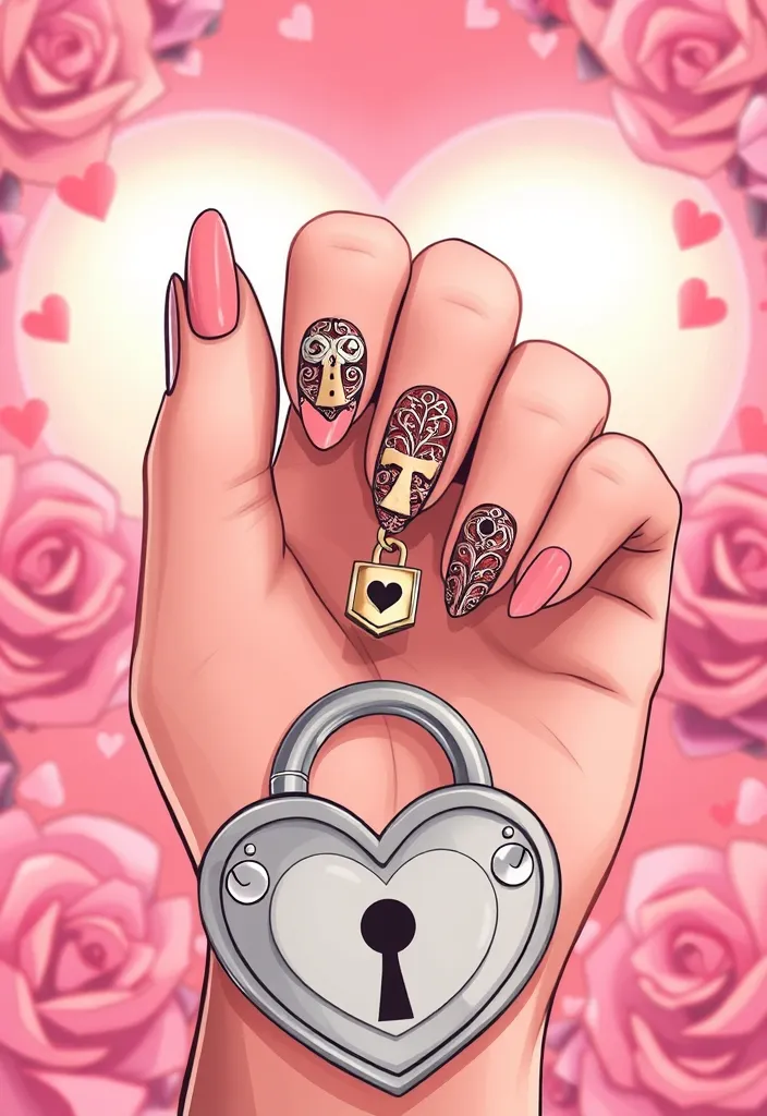 18 DIY Valentine's Nails You Can Create at Home (Even Beginners Will Love #9!) - 18. Love Lock Design