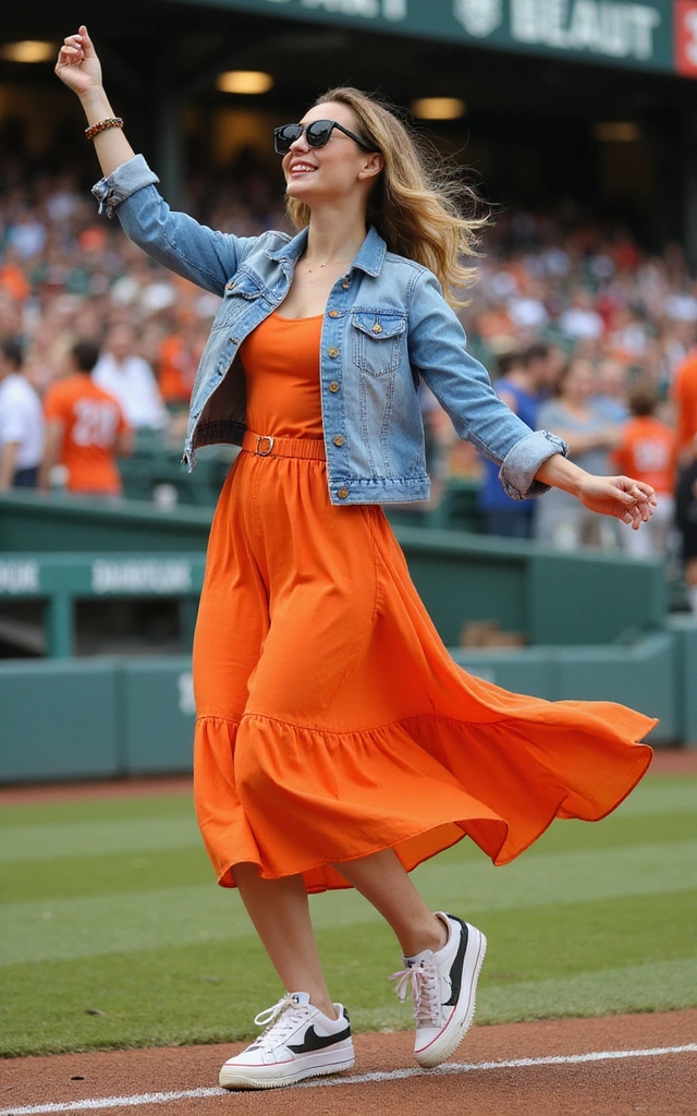 10 Baseball Game Outfit Ideas to Keep You Cool and Stylish This Summer! - 2. Flowy Midi Dress with Sneakers