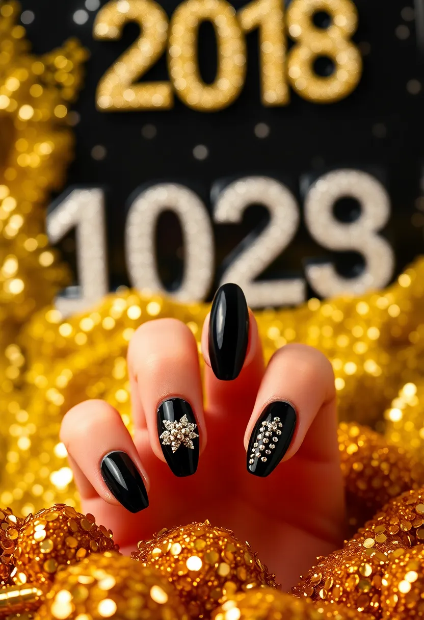 Sophisticated Black Nails: Perfect for New Year Nails - 4. Glitter Accents