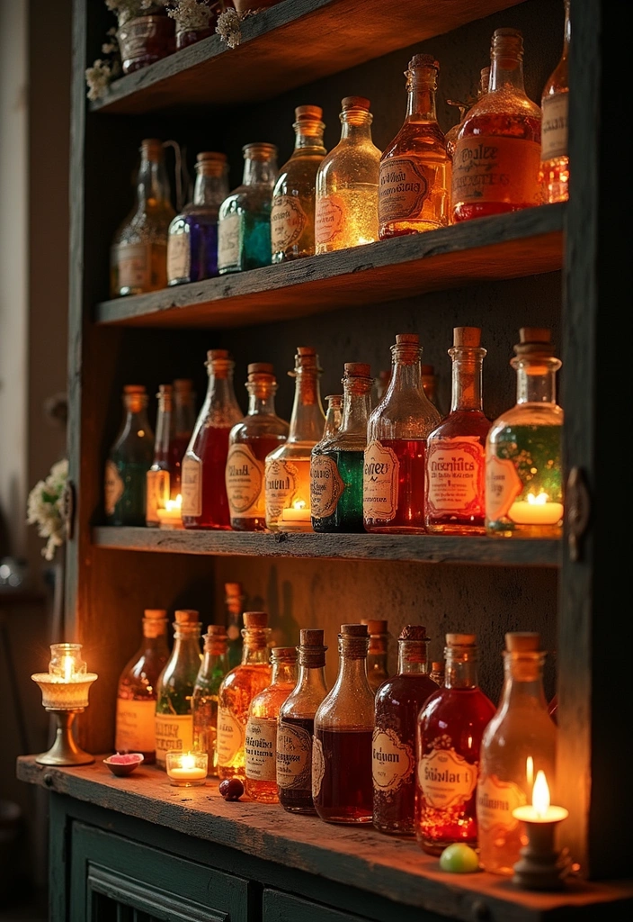 25 Dark Fantasy Decor Ideas That’ll Give Your Home a Hauntingly Beautiful Vibe! - 8. Potion-Inspired Decor