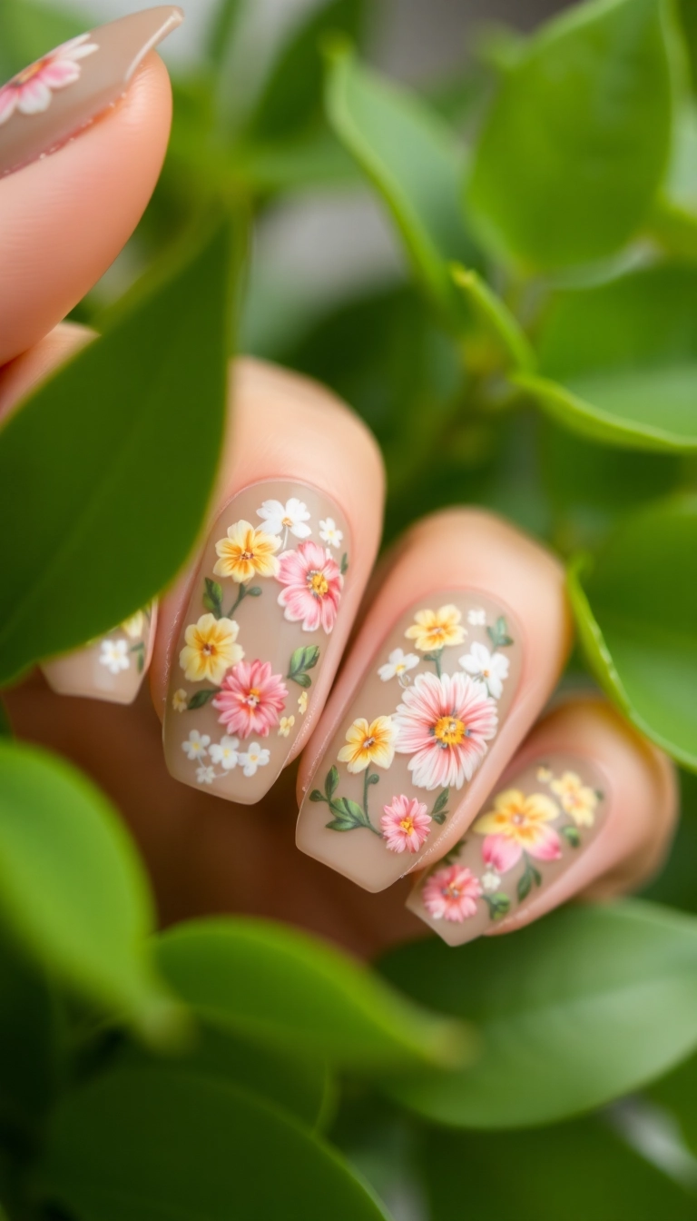 20 Stunning Boho Nail Ideas That Will Make You the Trendsetter of Your Squad! - 1. Earthy Tones with Floral Accents