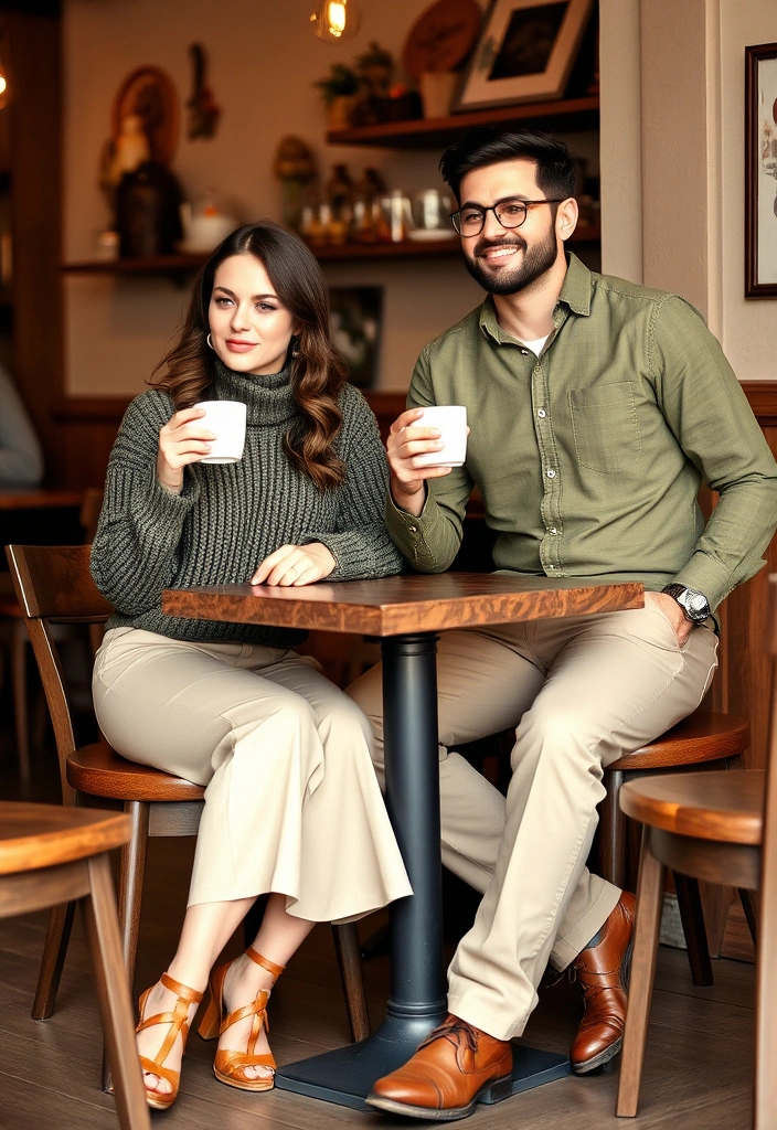 12 Smart Casual Matching Outfits for Couples That’ll Make You the Power Pair at Work! - 2. Earthy Tones Ensemble