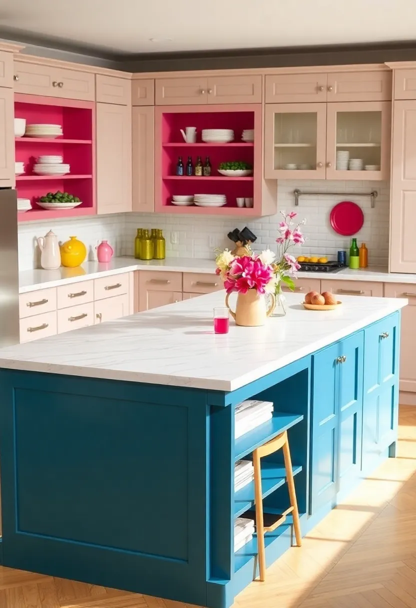 20 Colorful Kitchen Island Ideas That Will Brighten Your Home (Wait Till You See #7!) - 7. Eye-Catching Coral