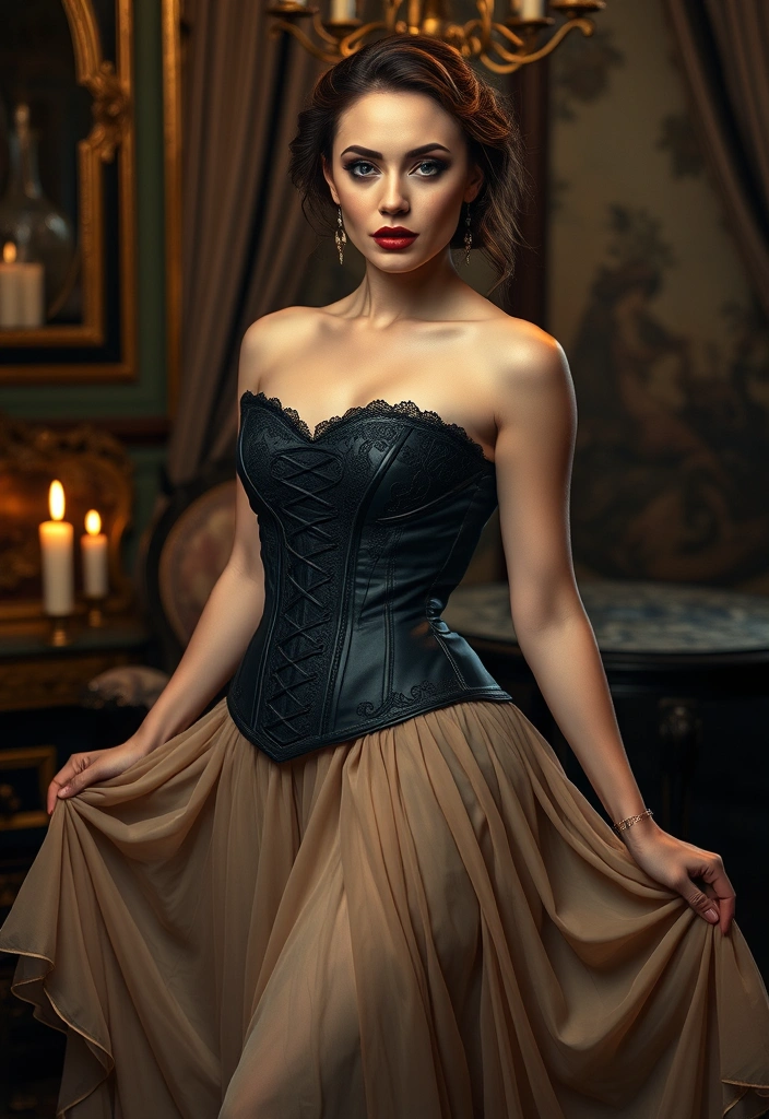 20 Dark Feminine Outfits That Will Make You the Star of Every Party (You Won't Believe #11!) - 13. Intricate Corsets