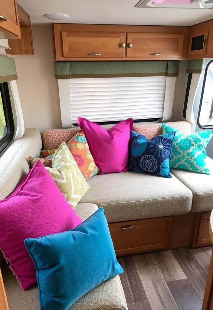 25 Cozy RV Decor Ideas That Will Make You Feel Right at Home on the Road! - 7. Colorful Accent Pillows