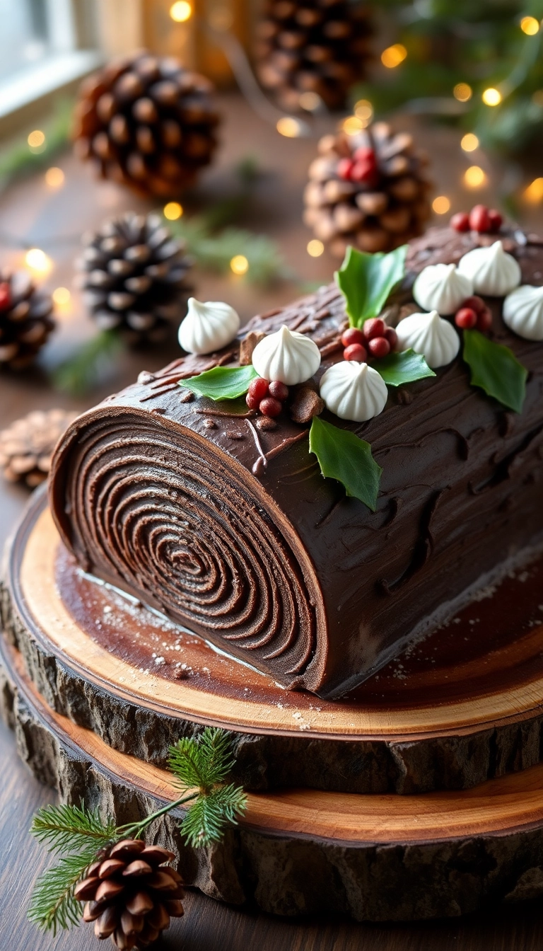 20 Stunning Christmas Cake Designs That Will Wow Your Guests (Number 7 Is a Showstopper!) - 3. Elegant Chocolate Yule Log