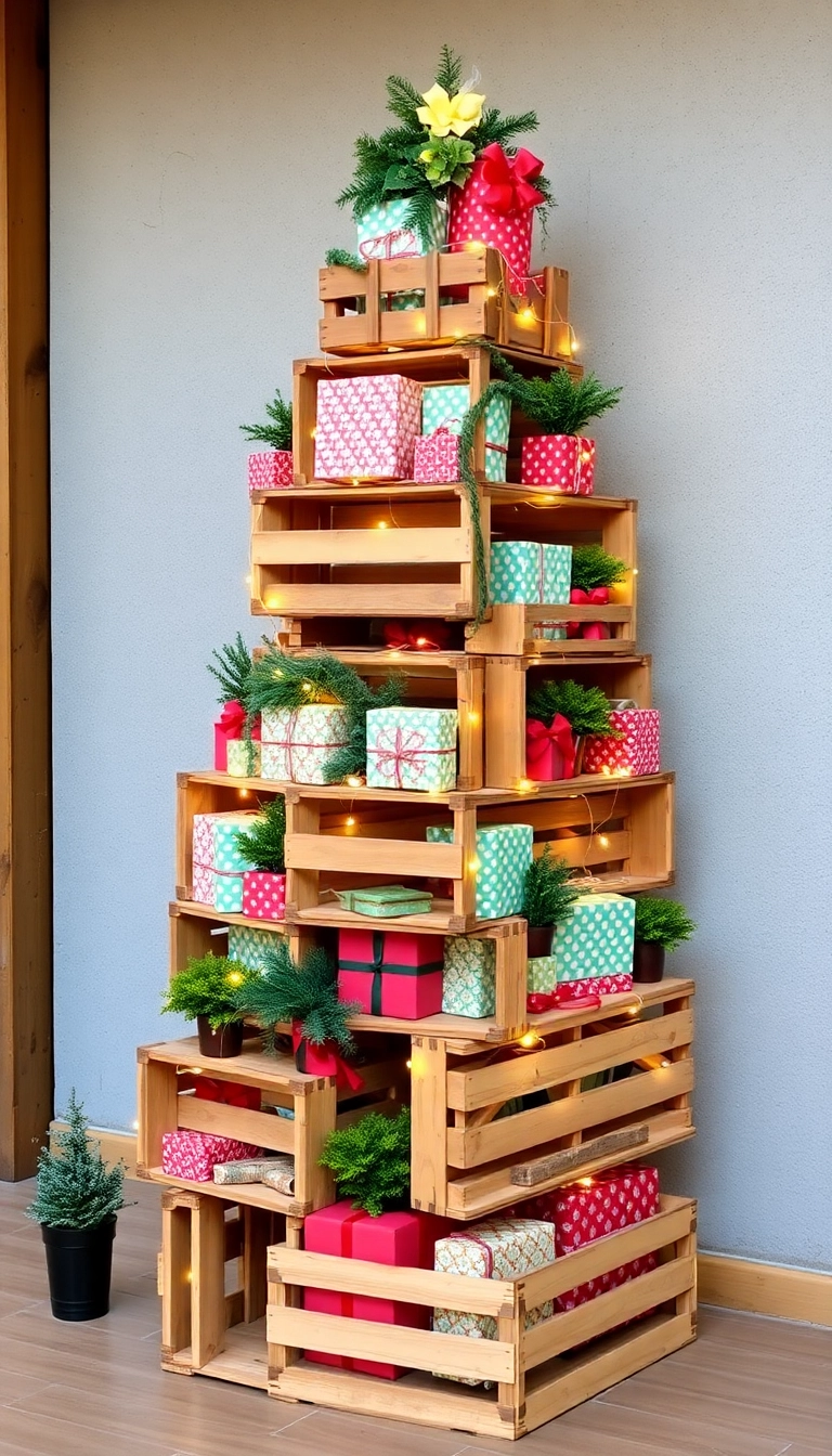 21 Wood Christmas Trees DIY That Will Light Up Your Holiday Spirit! - 9. Stacked Crates Tree