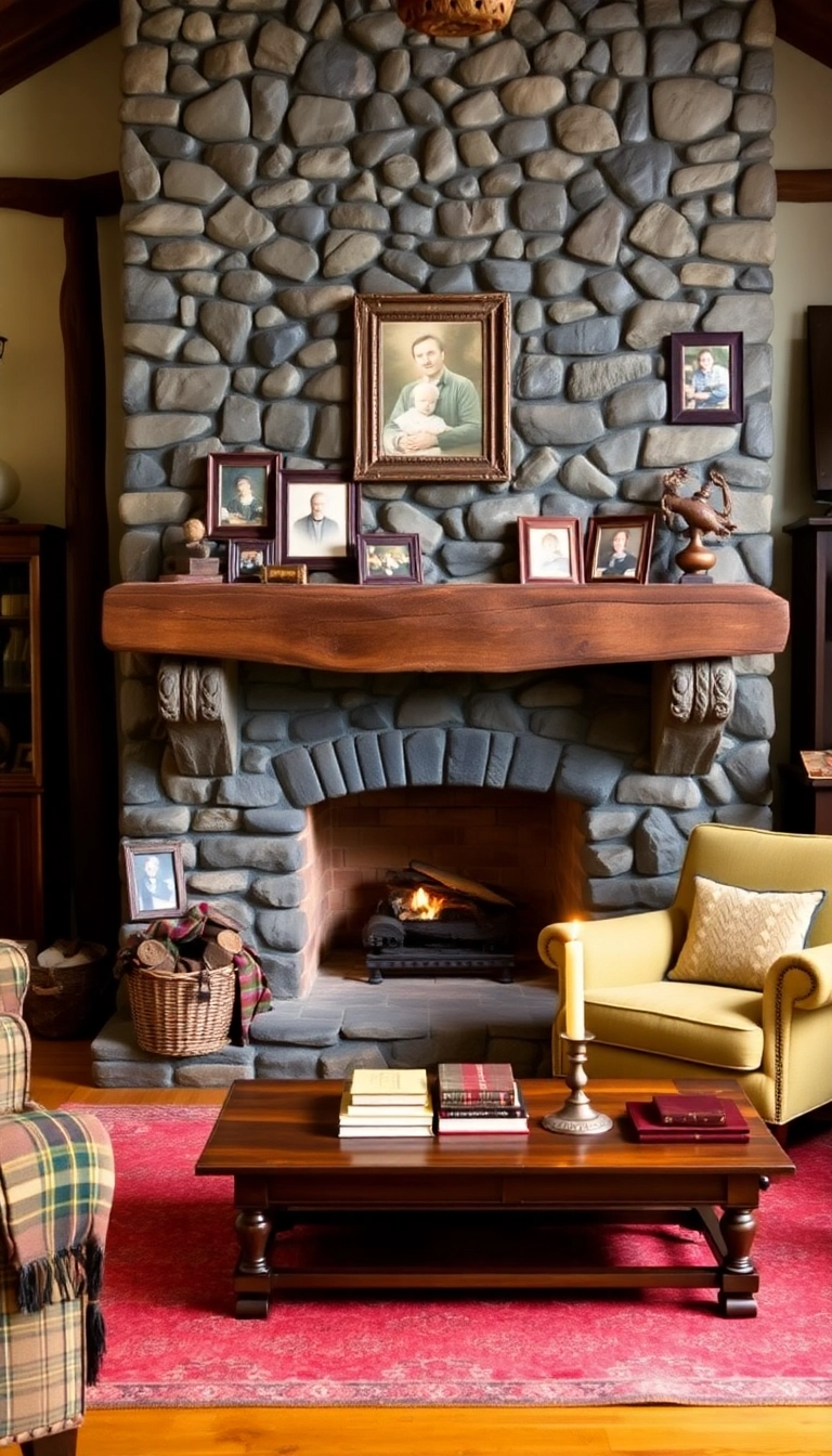 21 Cozy Old English Cottage Living Room Ideas That’ll Make You Want to Curl Up with a Book! - 1. Traditional Stone Fireplace