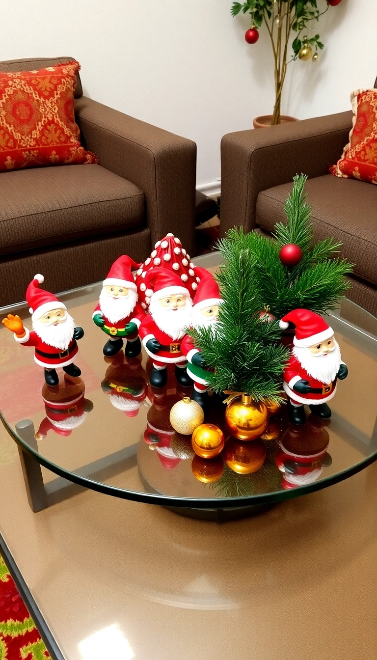 21 Christmas Coffee Table Decor Ideas That Will Have Your Guests Raving! - 6. Whimsical Santa Figurines