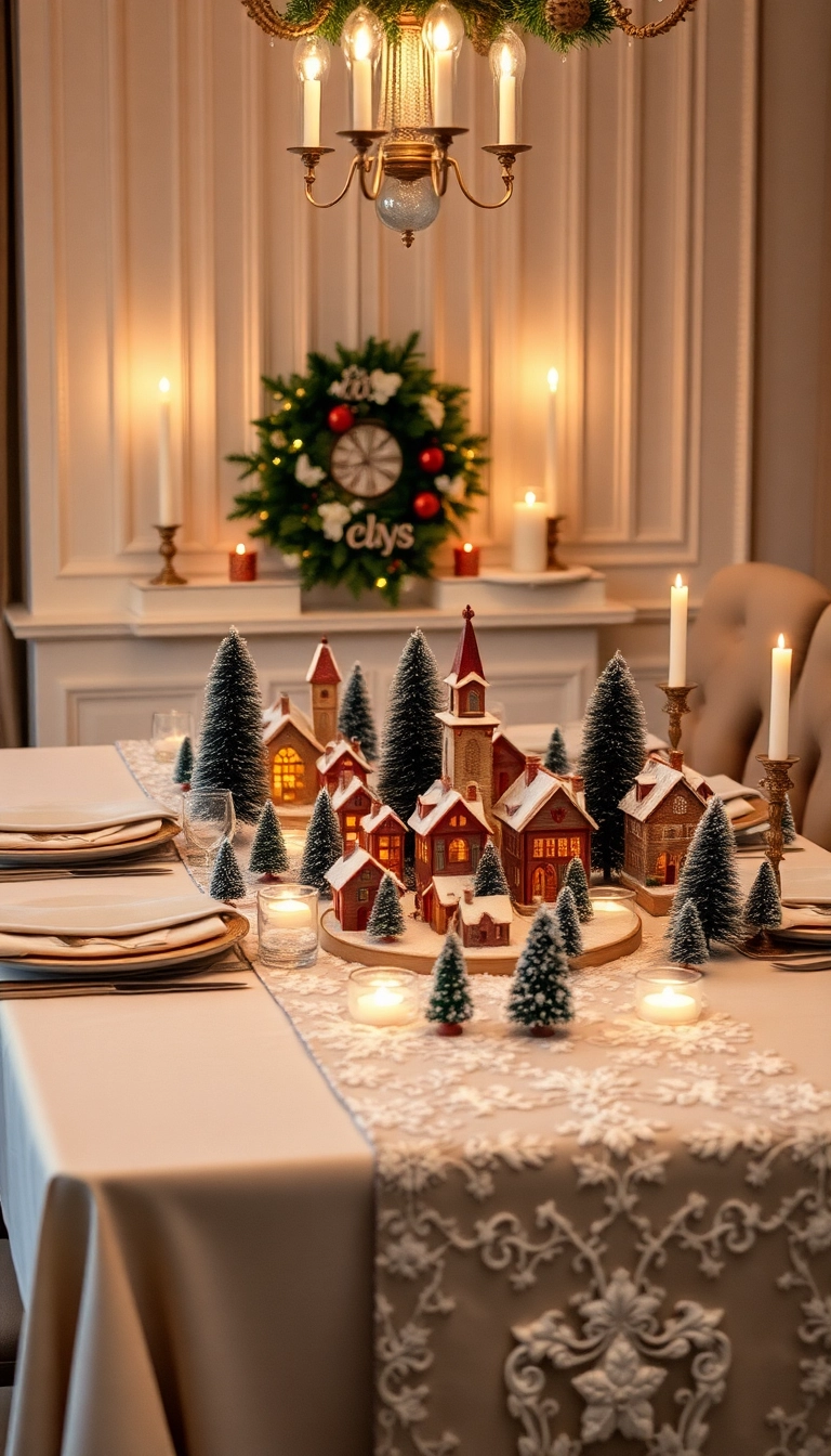 21 Stunning Christmas Village Display Platform Ideas You Must Try This Holiday Season! - 7. Snowy Table Runner