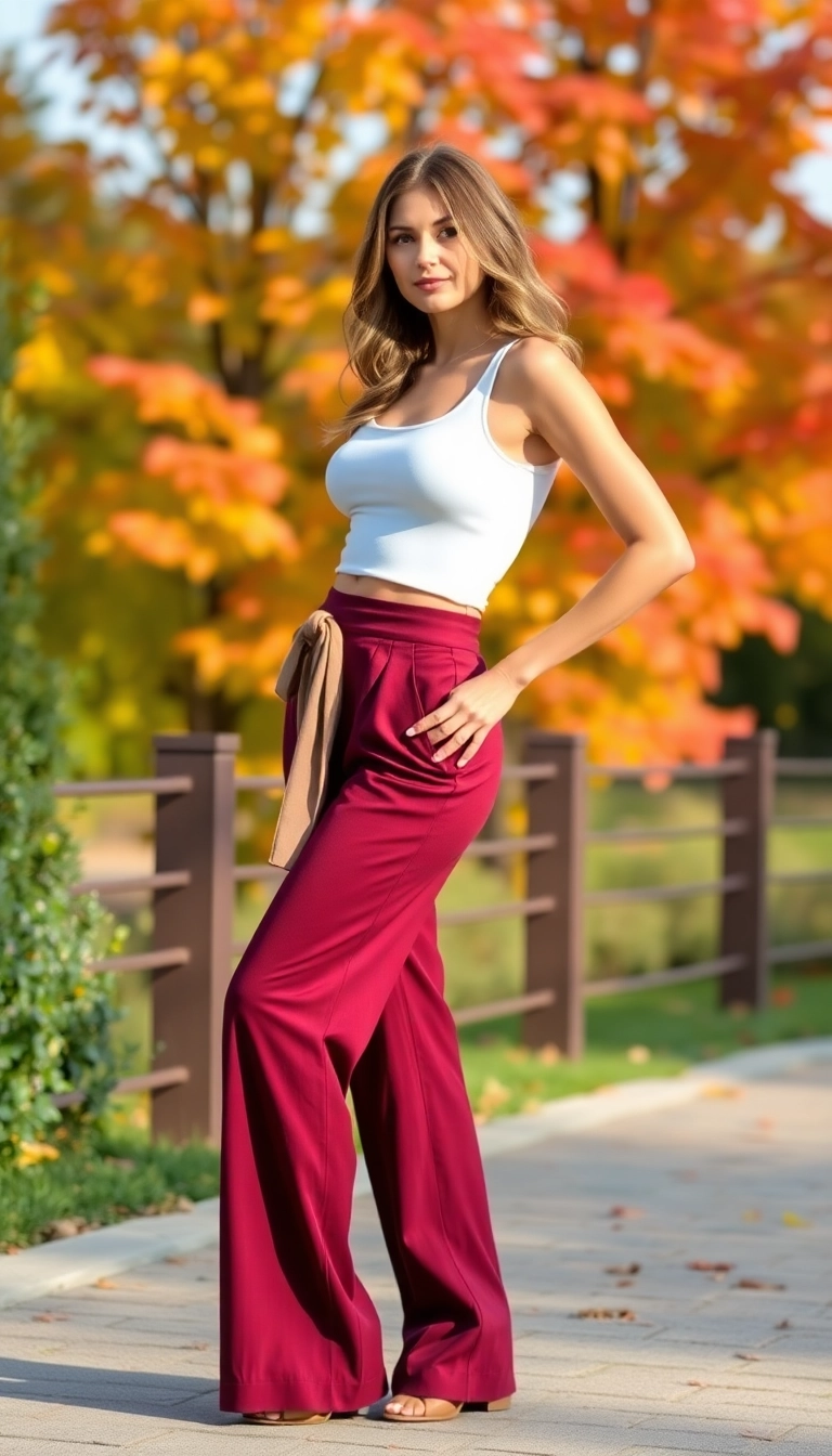 20 Trendy Thanksgiving Outfit Aesthetic Inspirations That Will Elevate Your Fall Wardrobe! - 19. Stylish Wide-Leg Pants with a Fitted Top