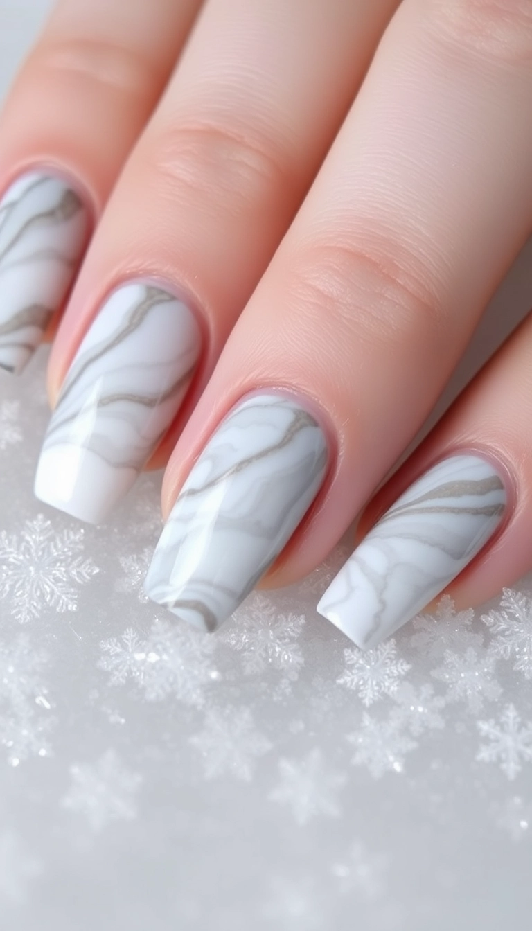 25 Stunning Acrylic Nails for Winter That Will Make You the Trendsetter! - 7. Icy Marble