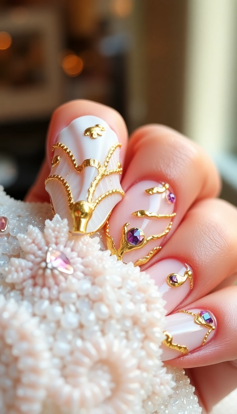 13 Seashell Nail Art Ideas That Will Leave You Shell-Shocked! - 11. Foil Accents and Seashells