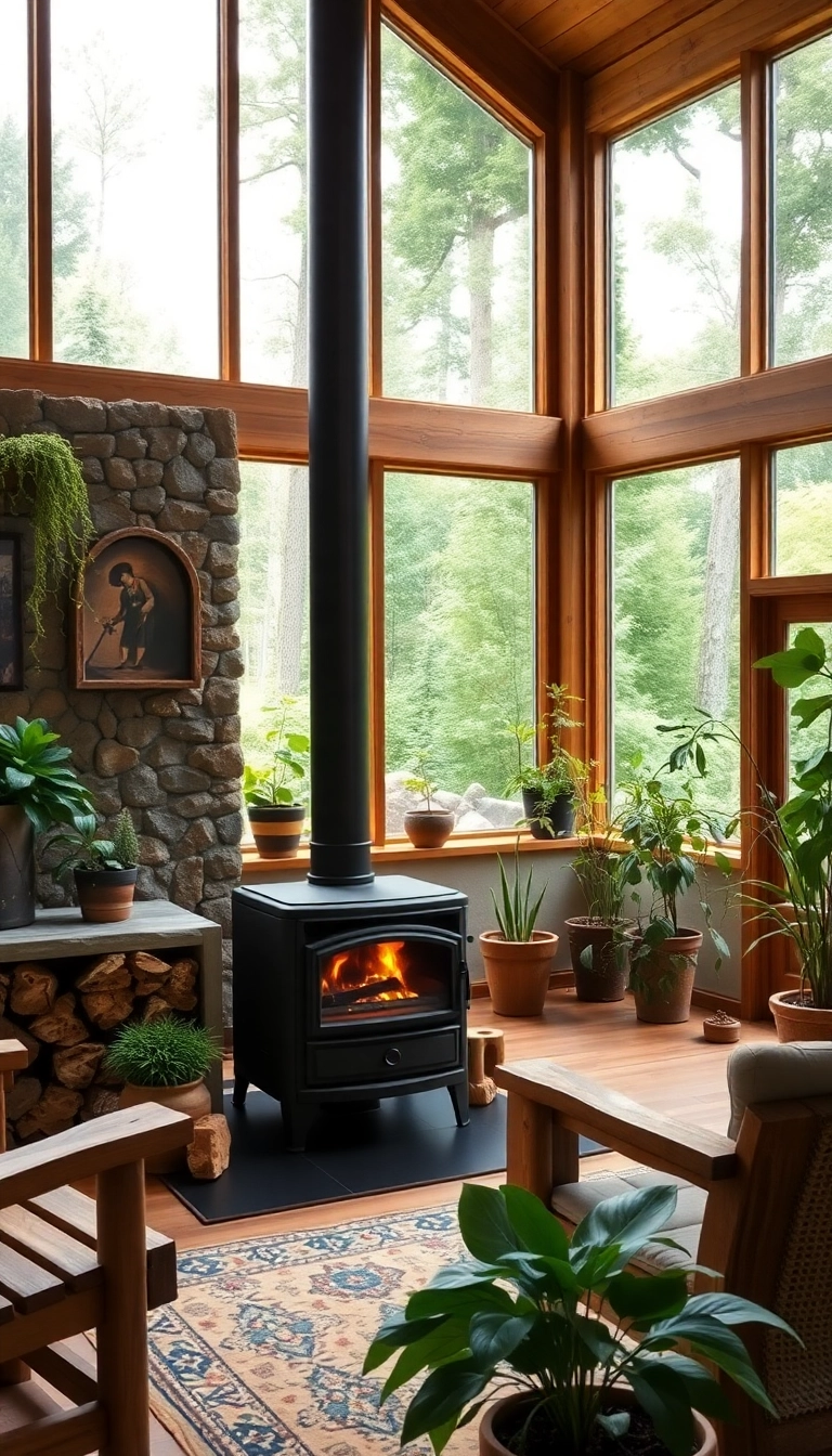 10 Cozy Wood Burning Stoves Ideas for Your Living Room (You'll Want to Snuggle Up with #4!) - 8. Outdoor-Inspired Living Room