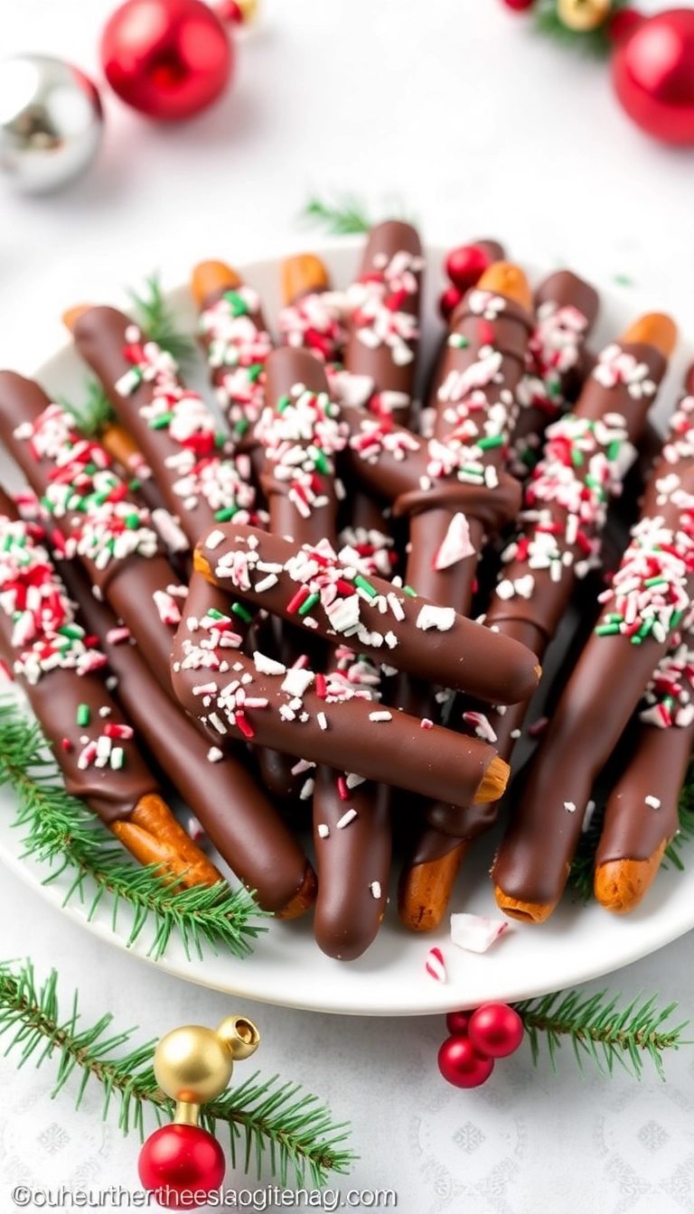 24 Christmas Snacks That Will Steal the Show at Your Holiday Party! - 12. Chocolate-Dipped Pretzels