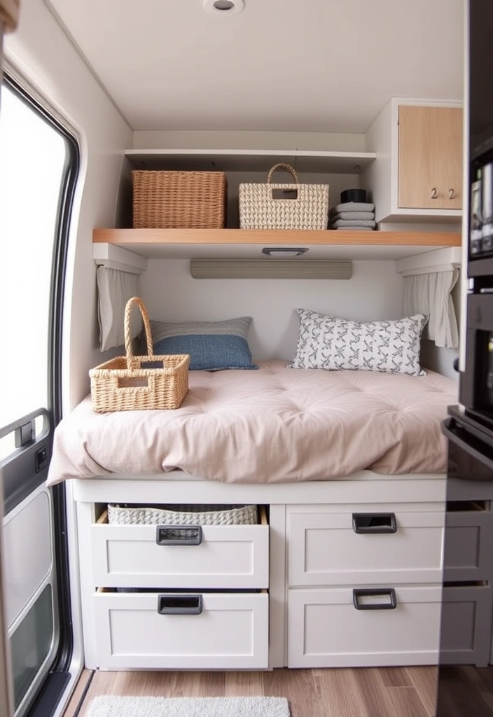 25 Cozy RV Decor Ideas That Will Make You Feel Right at Home on the Road! - 8. Stylish Storage Solutions