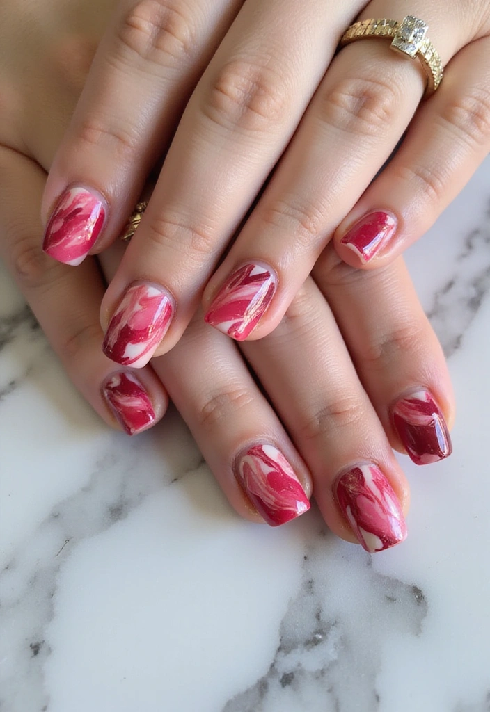 Transform Your Look with 15 Cherry Coded Nails DIY That Are Simply Irresistible! - 8. Cherry Marble Effect