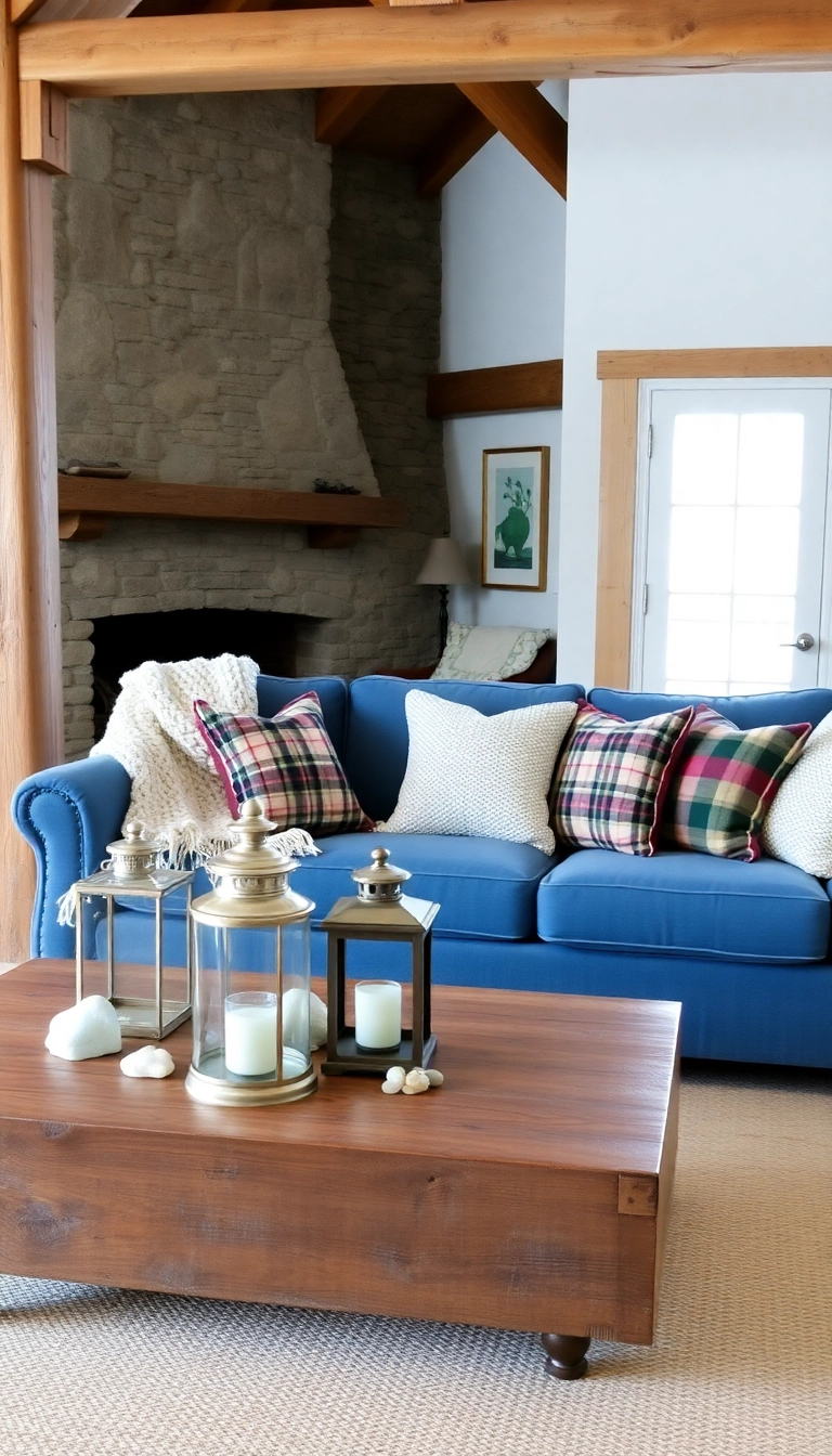 14 Coastal Blue Couch Living Room Ideas That Will Bring the Beach to Your Home! - 5. Rustic Charm