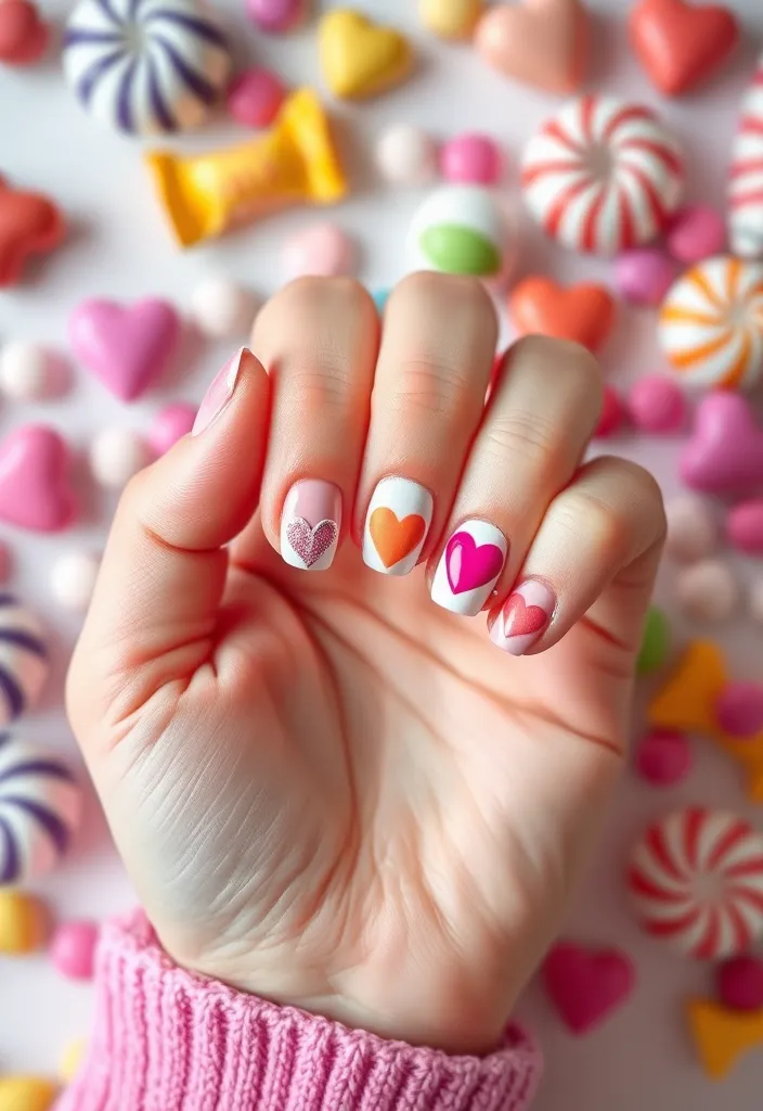 13 Fun Valentine's Nails for Kids That Will Make Their Day Extra Special! - 6. Sweet Candy Designs