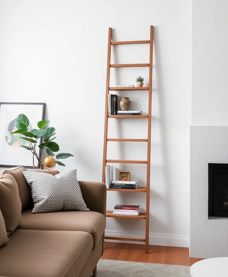 13 Book Storage Aesthetics That Make Minimalism Look Stunning (You’ll Love #5!) - 7. Ladder Shelves: Leaning Into Style