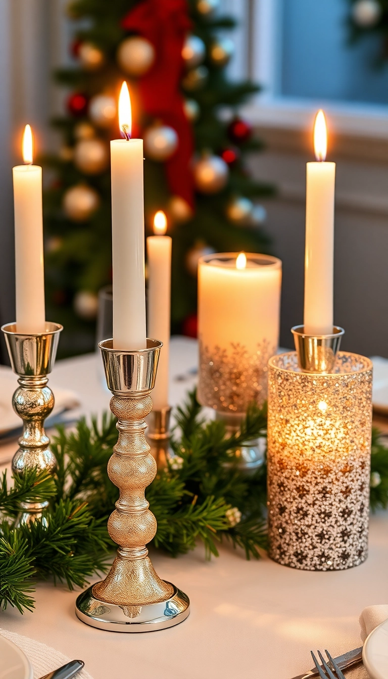 15 Easy DIY Christmas Decor Projects That Will Impress Your Guests (and Save You Money!) - 10. Glittery Candle Holders