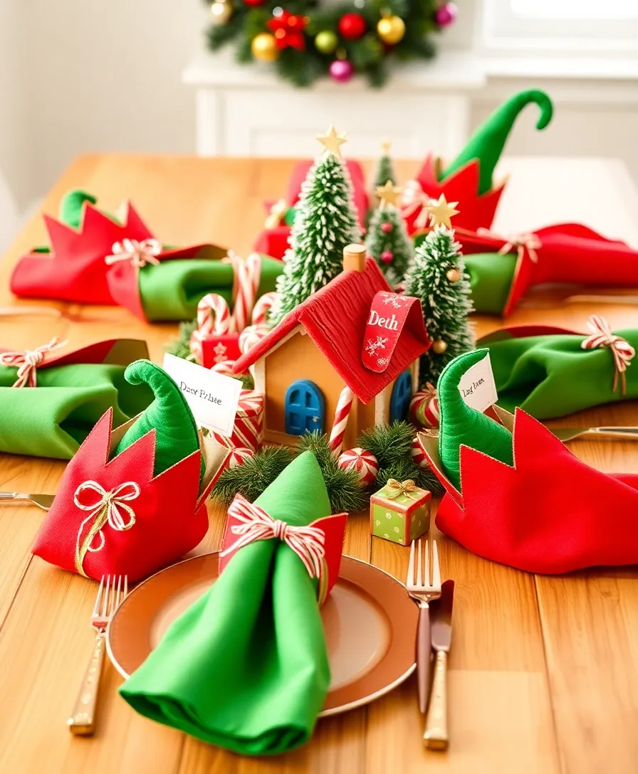 16 Gorgeous Christmas Table Decor Ideas That Will Dazzle Your Guests. - 5. Whimsical Elf-Inspired Decor