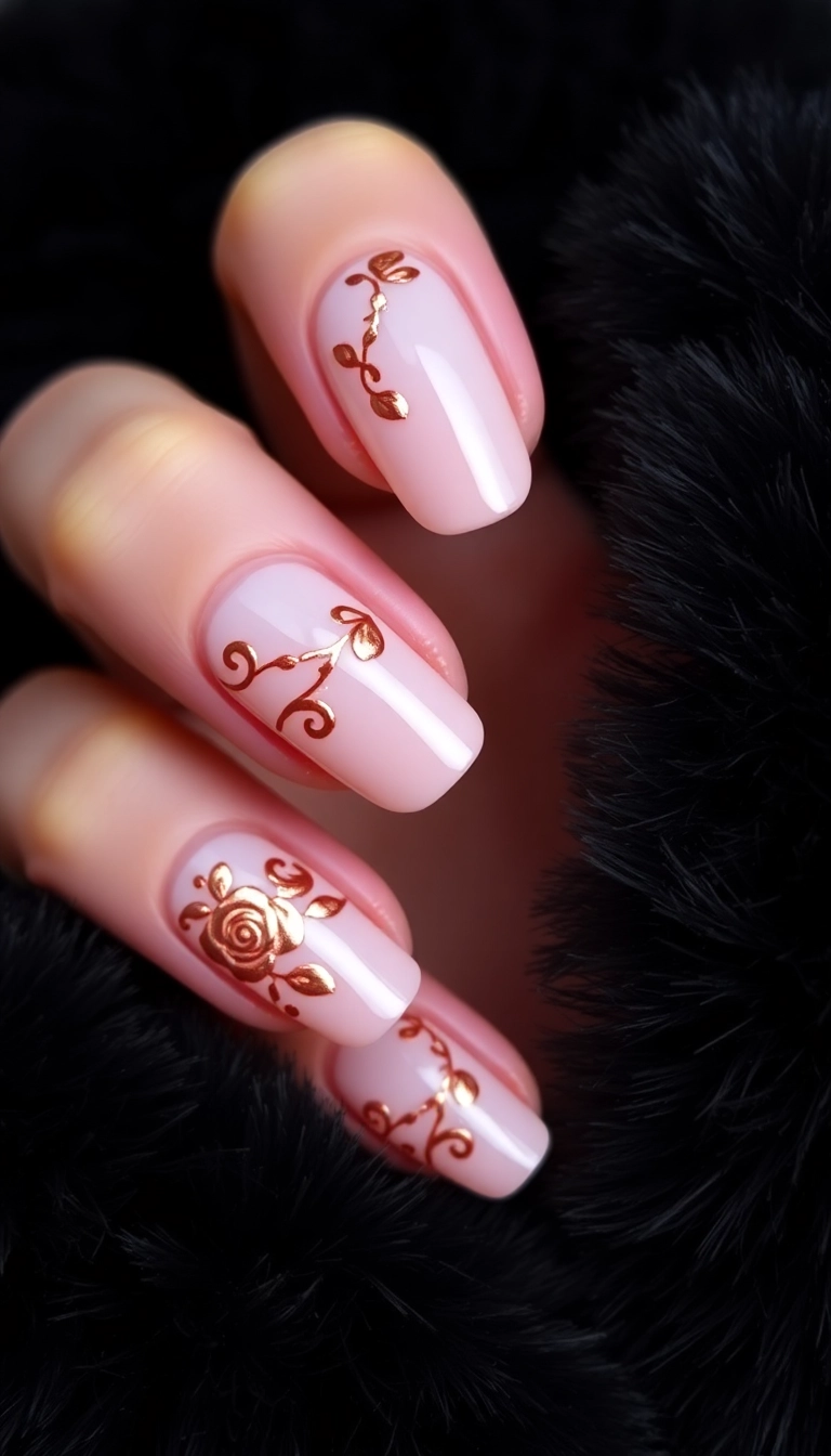 22 Gorgeous Rose Nail Ideas That Will Make Your Friends Green with Envy! - 6. Rose Gold Foil Accents