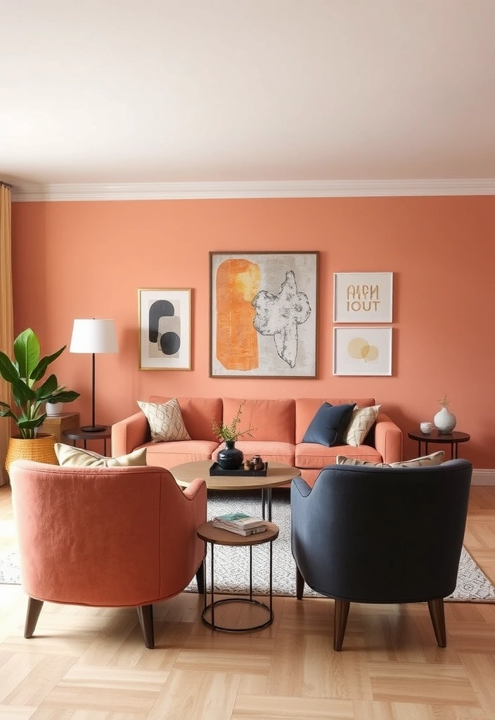 19 Gorgeous Mid-Century Modern Color Palettes That Will Inspire Your Next Project (You’ll Love #10!) - 10. Playful Peach and Charcoal