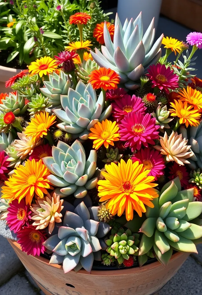 18 Colorful Flower Garden Ideas That Will Attract Pollinators (Wait Until You See #6!) - 4. Sensational Succulent and Flower Combo