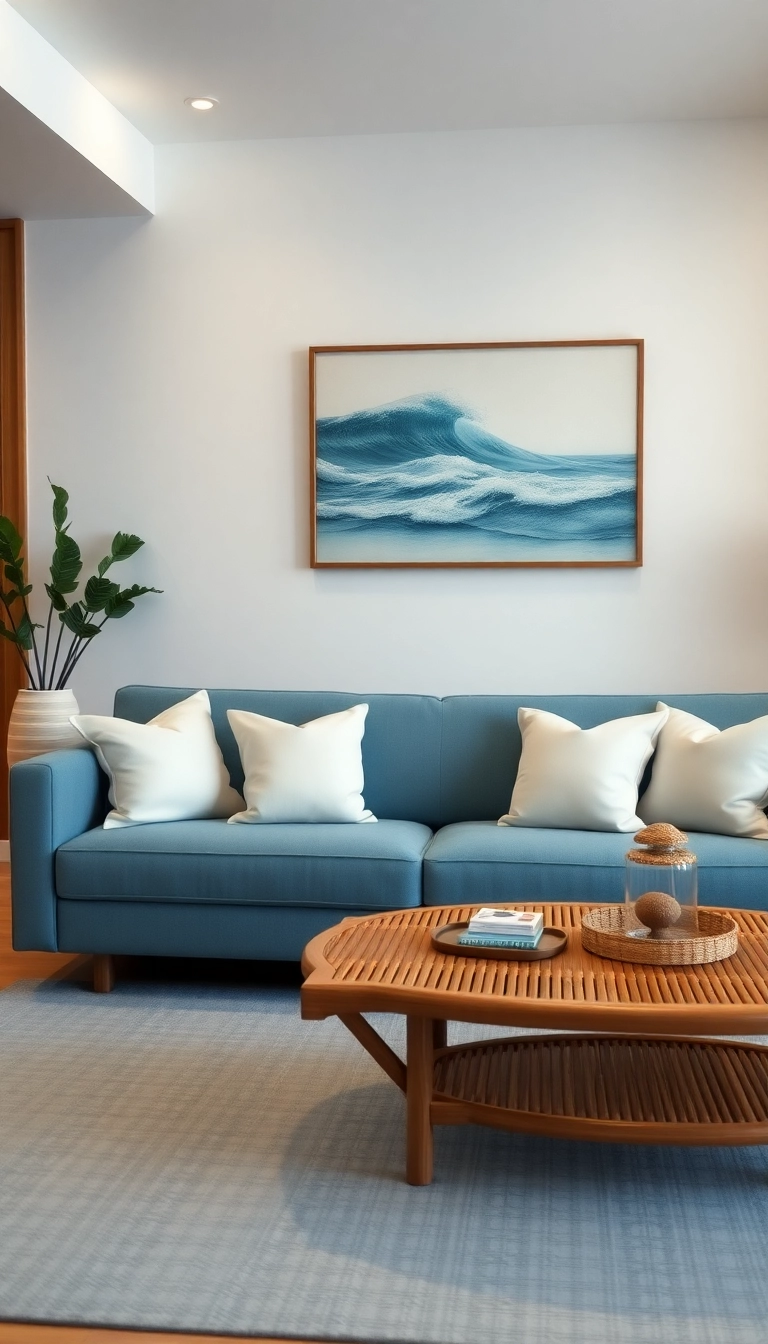 14 Coastal Blue Couch Living Room Ideas That Will Bring the Beach to Your Home! - 13. Coastal Zen