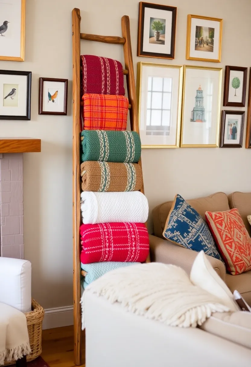 14 Brilliant Craft Ideas to Organize Your Home Like a Pro (You’ll Love #6!) - 9. Decorative Ladder for Blankets