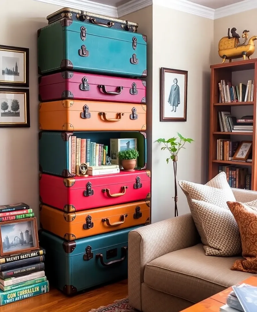 10 Creative DIY Bookshelf Designs That Will Wow Your Guests! - 8. Vintage Suitcase Bookshelf