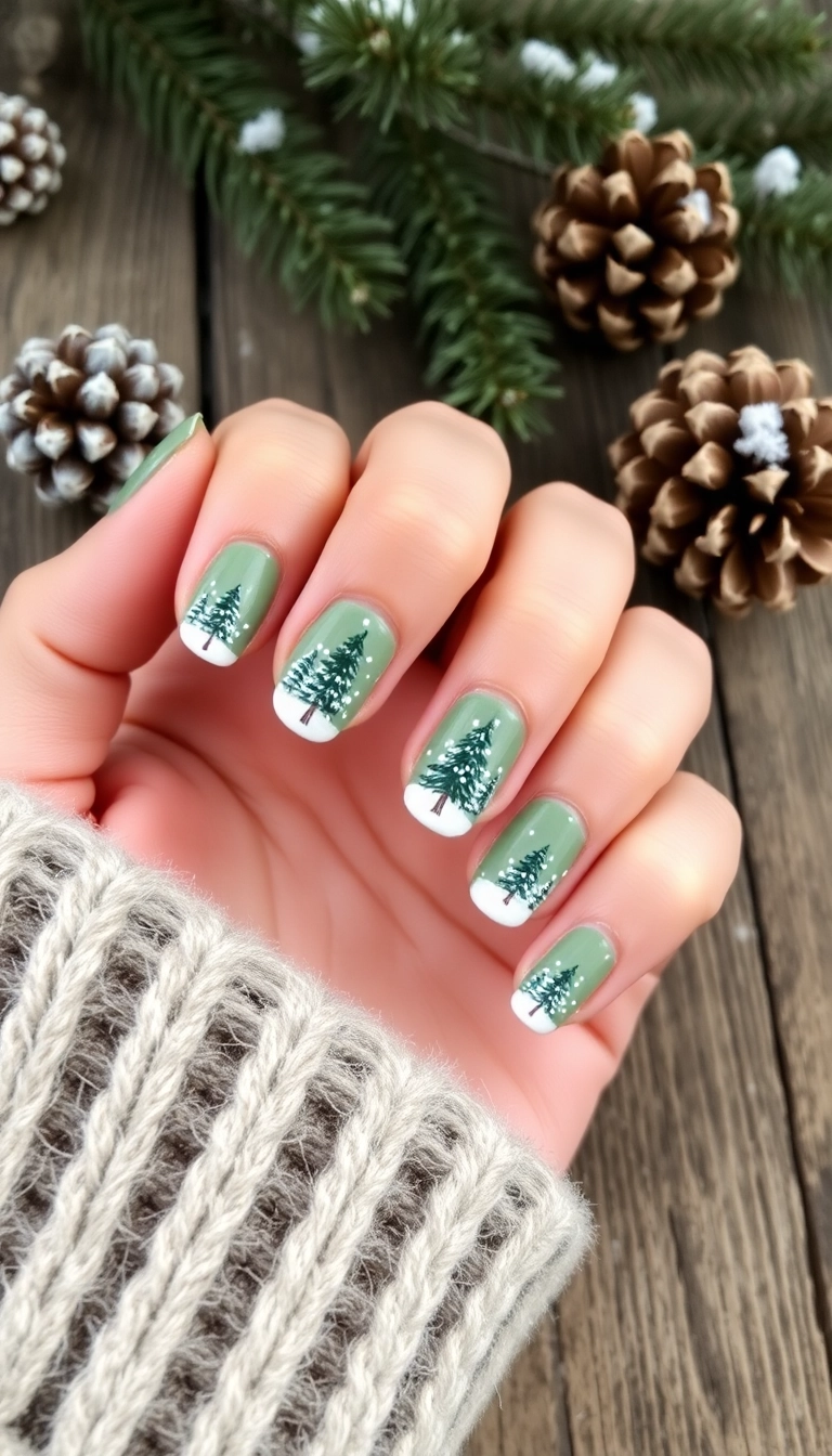 20 Fun Winter Nail Designs That Will Make You Want to Show Off Your Hands! - 14. Snowy Pine Trees