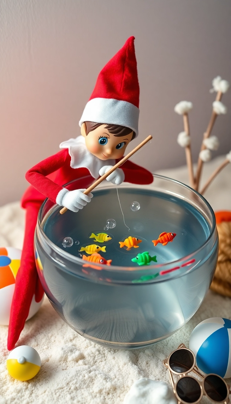 10 Easy Elf on the Shelf Ideas That'll Save Busy Parents Time and Stress! - 4. Elf Goes Fishing