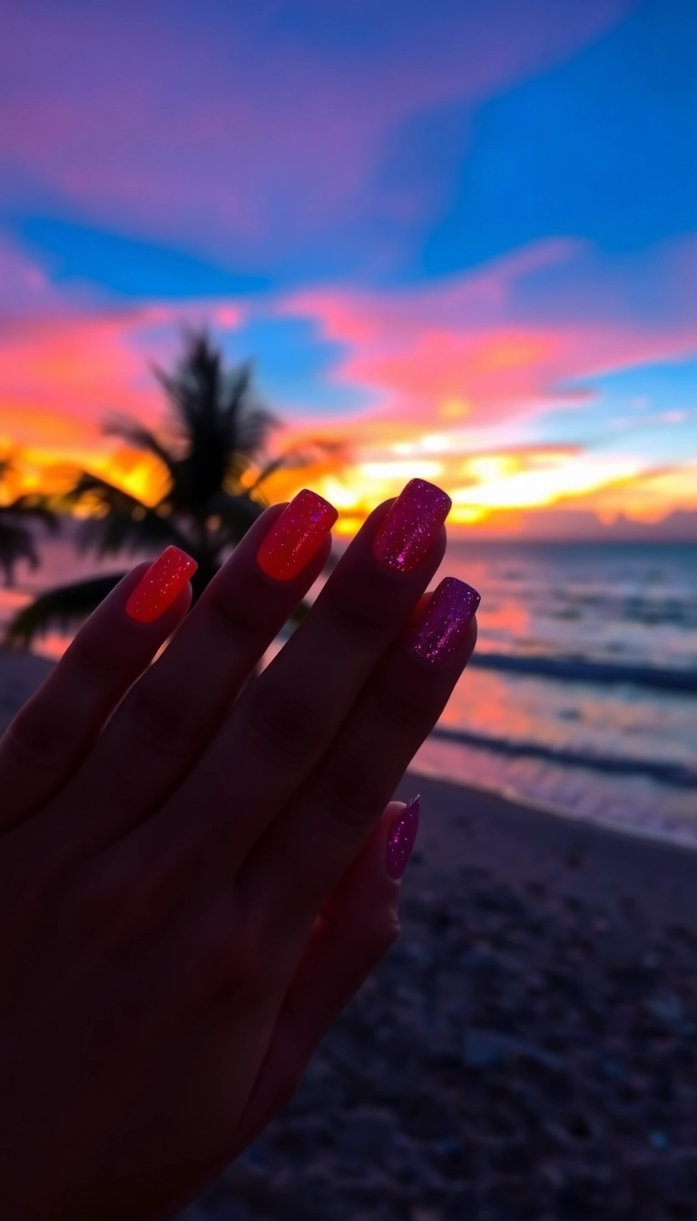 27 Beach Nails Designs That Will Make You Dream of Sunshine (You Won't Believe #15!) - 1. Tropical Sunset Gradient