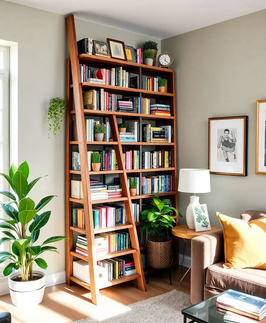 7 Stylish Book Storage Solutions for Small Apartments (You Won't Believe #3!) - 3. Ladder Bookcase: A Touch of Rustic Charm