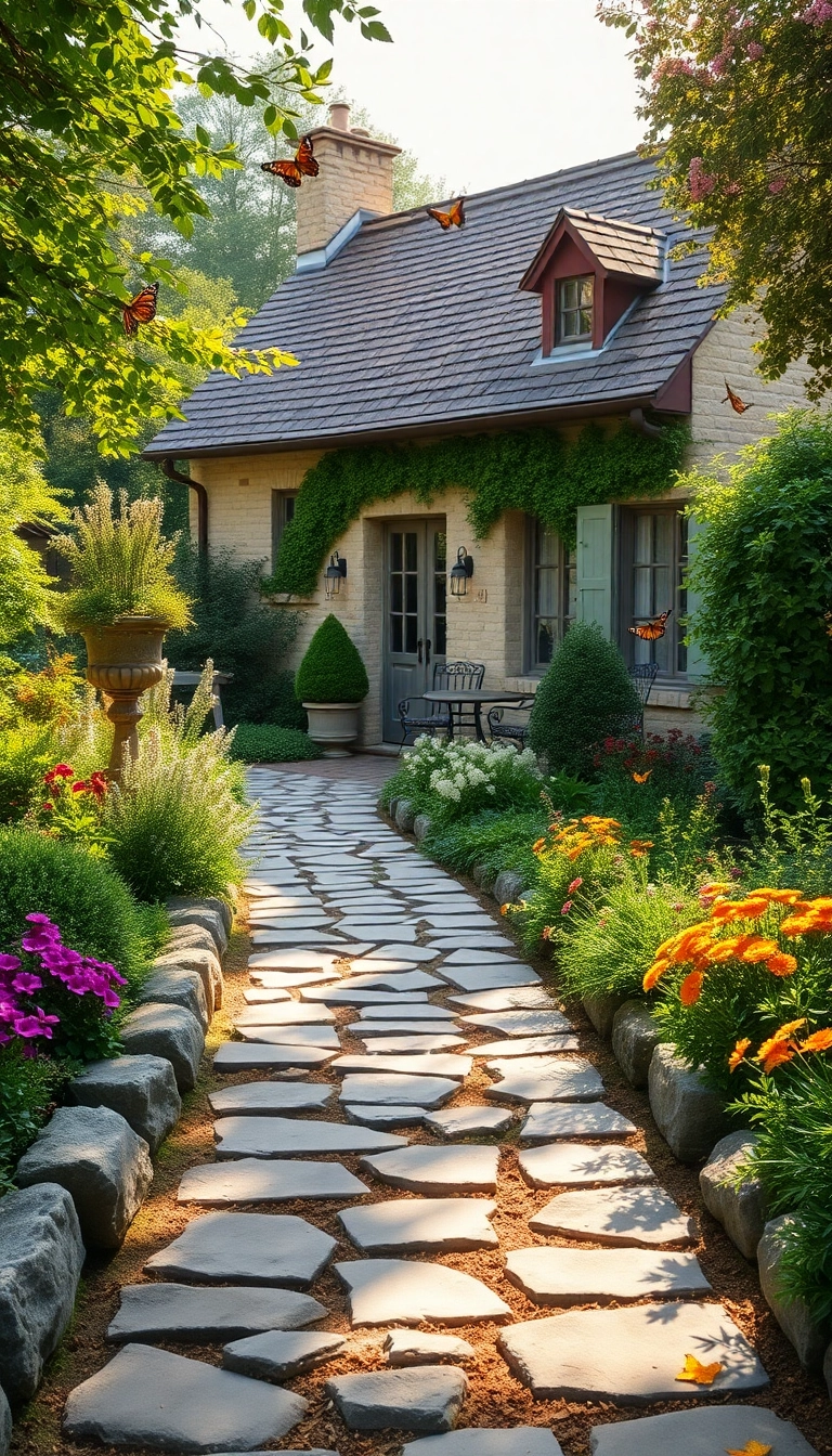 21 Cozy French Country Exteriors That Invite You to Relax and Unwind! - 4. Charming Garden Pathways