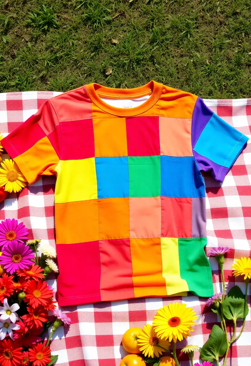 Stylish and Fun: 6 Patchwork T-Shirt DIY Tutorials You Must Try! - 2. Colorful Rainbow Patchwork